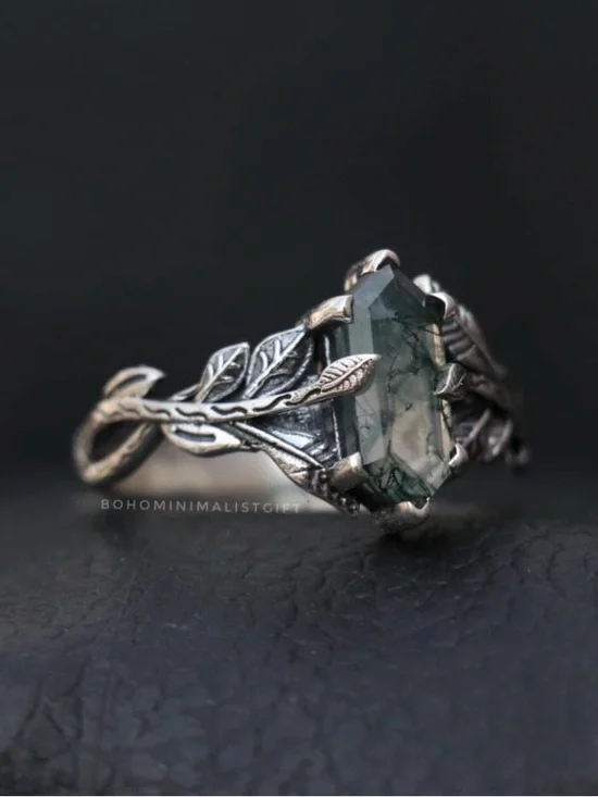 NIB 925 Sterling Moss Agate Silve Branches Ring, US size 8.5. Never worn - Picture 2 of 2